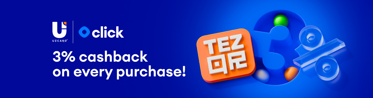 The campaign continues: UZCARD and Click are offering a 3% cashback when paying via Tez QR